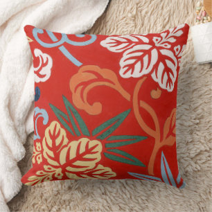 Chinoiserie Red Hawaiian Floral Japanese Kimono Cushion