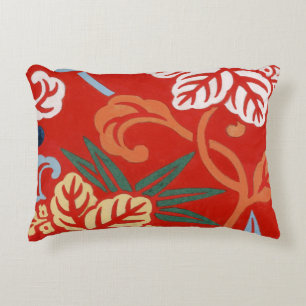 Chinoiserie Red Hawaiian Floral Japanese Kimono Decorative Cushion