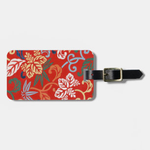 Chinoiserie Red Hawaiian Floral Japanese Kimono Luggage Tag