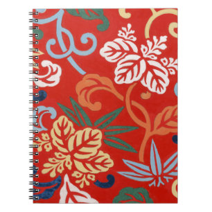 Chinoiserie Red Hawaiian Floral Japanese Kimono Notebook