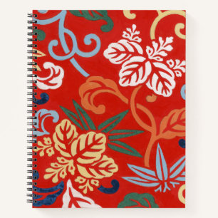 Chinoiserie Red Hawaiian Floral Japanese Kimono Notebook