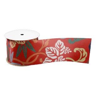 Chinoiserie Red Hawaiian Floral Japanese Kimono Satin Ribbon