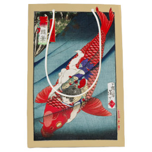 Chinoiserie Red Koi Carp & Heroic Boy Print Medium Gift Bag