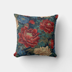 Chinoiserie Red Peony Floral Throw Pillow Covers