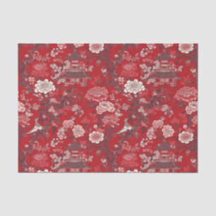 Chinoiserie Red Pink Floral Painting Decoupage Tissue Paper