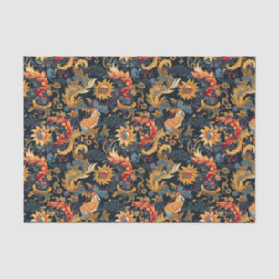 Chinoiserie Red Yellow Blue Pattern Decoupage Tissue Paper