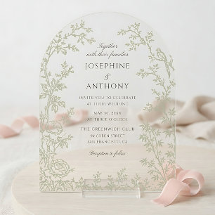 Chinoiserie Sage Green Floral Wedding Acrylic Invitations
