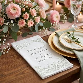 Chinoiserie Sage Green Floral Wedding Napkins