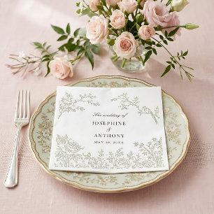 Chinoiserie Sage Green Floral Wedding  Napkins
