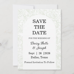 Chinoiserie Sage Green Peony  Save The Date