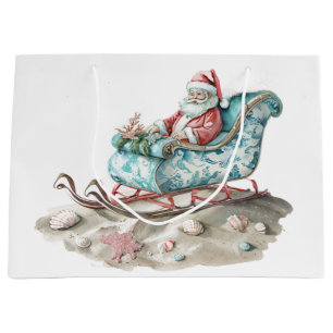 Chinoiserie Santa Sleigh on Beach Large Gift Bag