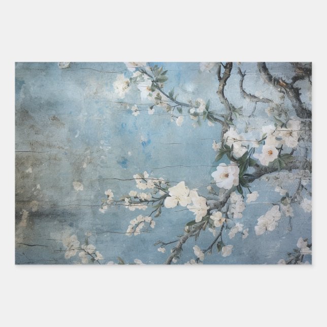 Chinoiserie Sea Blue Greens Backgrounds Wrapping Paper Sheet (Front)