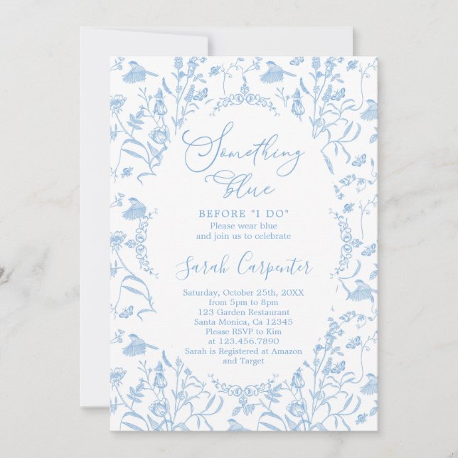 Chinoiserie Something Blue before I do Bridal Invitation (Front)