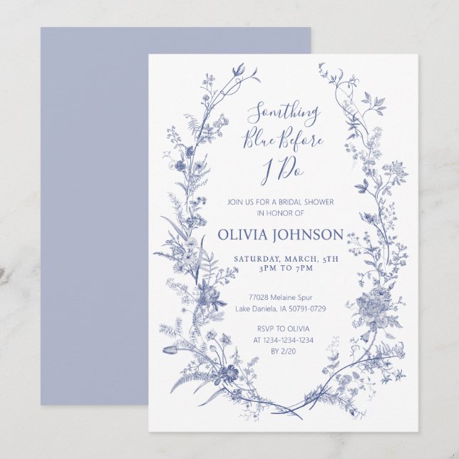 Chinoiserie Something Blue Bridal Shower Invitatio Invitation (Front/Back)
