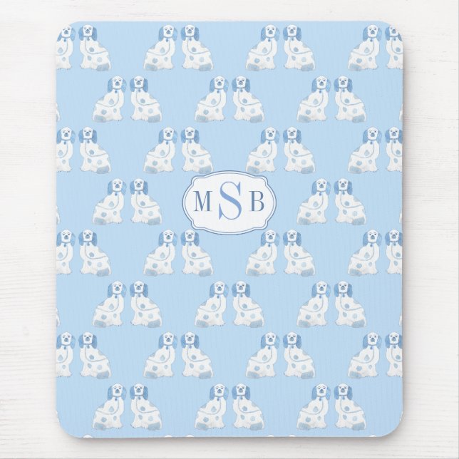 Chinoiserie Style Dogs Blue And White Monogrammed  Mouse Mat (Front)