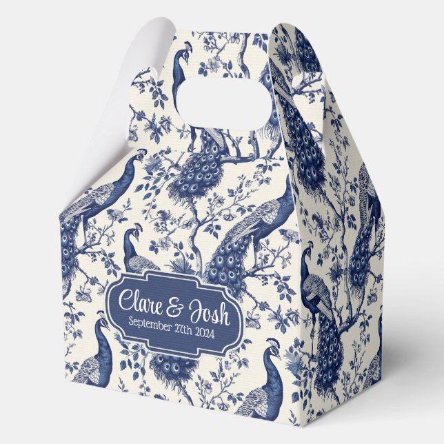 Chinoiserie Style Peacock Theme Wedding Favour Box (Front)