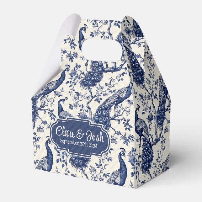 Chinoiserie Style Peacock Theme Wedding Favour Box (Front Side)