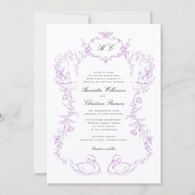 Chinoiserie swan all in one Wedding Invitation (Front)