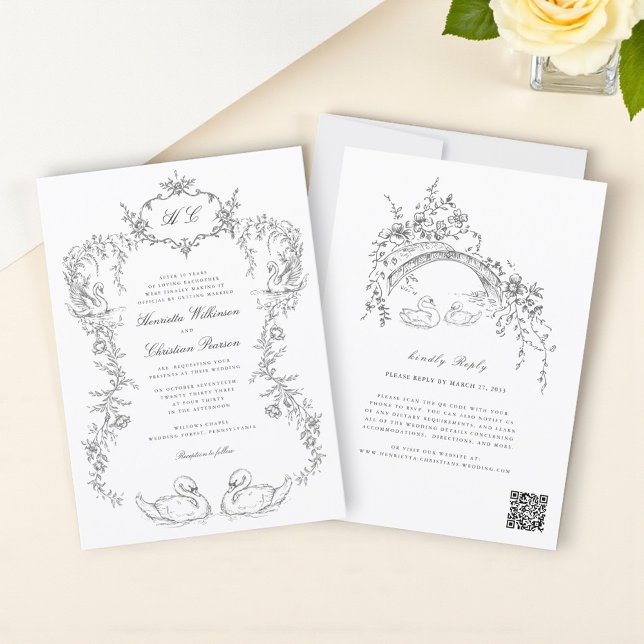 Chinoiserie swan all in one Wedding Invitation (Creator Uploaded)
