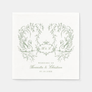 Chinoiserie swan Vintage Swan Couple Wedding Napkin