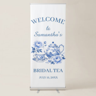 Chinoiserie Tea Pot Floral Blue Bridal Shower  Retractable Banner