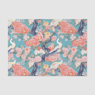 Chinoiserie Teal Floral Egret Tissue Paper