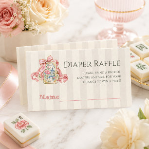 Chinoiserie Tile Mahjong Girl Baby Shower Diaper Enclosure Card