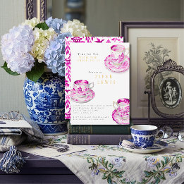 Chinoiserie Time for Tea Bridal Shower Pink  Invitation