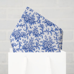 Chinoiserie Tissue Paper, Decoupage Blue Floral Paper