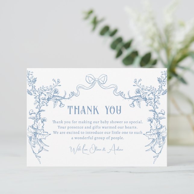 Chinoiserie Toile Baby Shower Thank You Card (Standing Front)