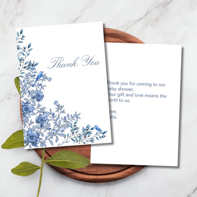Chinoiserie Toile Blue Floral Baby Shower Thank You Card (Creator Uploaded)