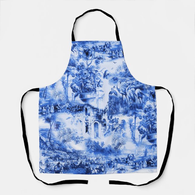 Chinoiserie toile,blue willow,blue china   apron (Front)