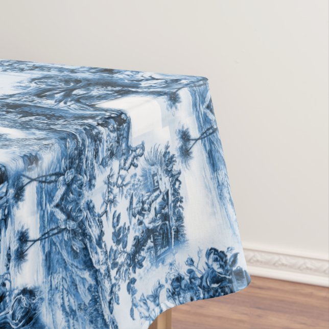 Chinoiserie toile,blue willow,blue china    tablecloth (In Situ)