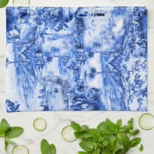 Chinoiserie toile,blue willow,blue china tea towel