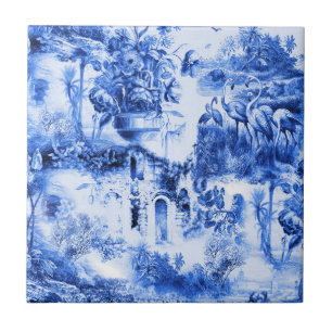 Chinoiserie toile,blue willow,blue china tile