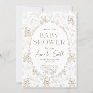 Chinoiserie Toile de Jouy Bear Baby Shower Invitation
