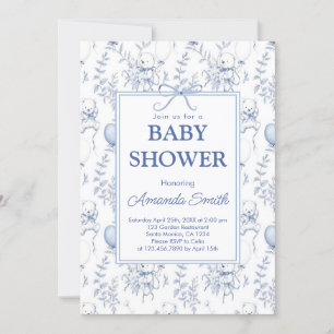 Chinoiserie Toile de Jouy  blue baby shower Invitation