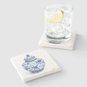Chinoiserie Toile De Jouy Jar Stone Coaster