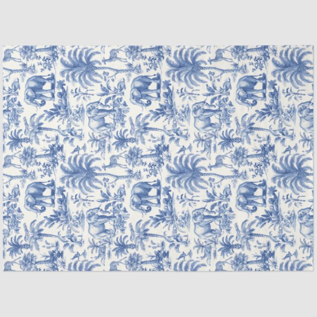 Chinoiserie Toile de Jouy navy blue animals Tissue Paper (Front)