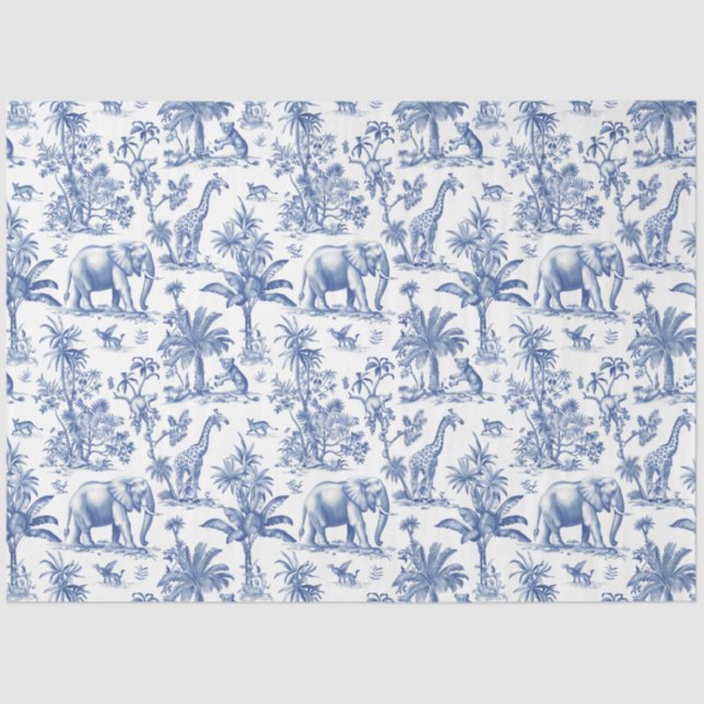 Chinoiserie Toile de Jouy navy blue animals Tissue Paper (Front)