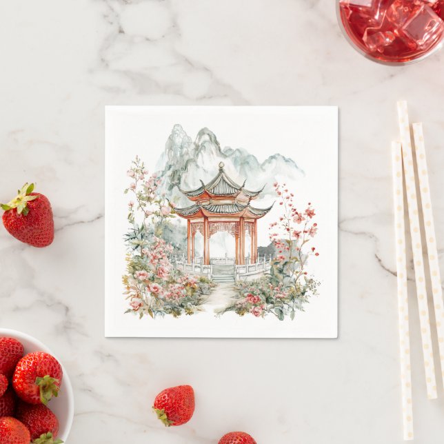 Chinoiserie Toile De Jouy Pagoda  Napkin (Insitu)