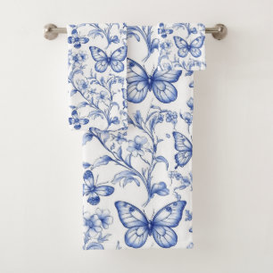 Chinoiserie Toile De Jouy Pattern Bath Towel Set