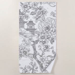 Chinoiserie Toile Dragon Cherry Blossom Ornamental Beach Towel