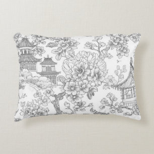 Chinoiserie Toile Dragon Cherry Blossom Ornamental Decorative Cushion