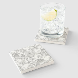 Chinoiserie Toile Dragon Cherry Blossom Ornamental Stone Coaster