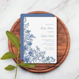 Chinoiserie Toile Dusty Blue Floral Baby Shower Invitation