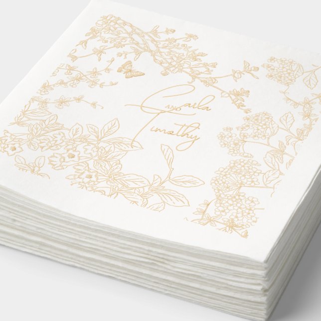 Chinoiserie Toile Filigre Wedding Save Date Bridal Foil Napkins (Detail)