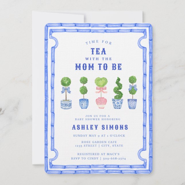 Chinoiserie Topiary Baby Shower | Tea Party Invita Invitation (Front)
