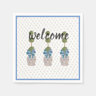 Chinoiserie Topiary Blue White Ginger Jar Doormat Napkin