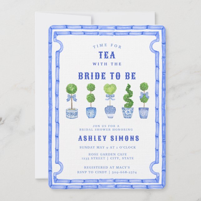 Chinoiserie Topiary Bridal Shower | Tea Party Invitation (Front)